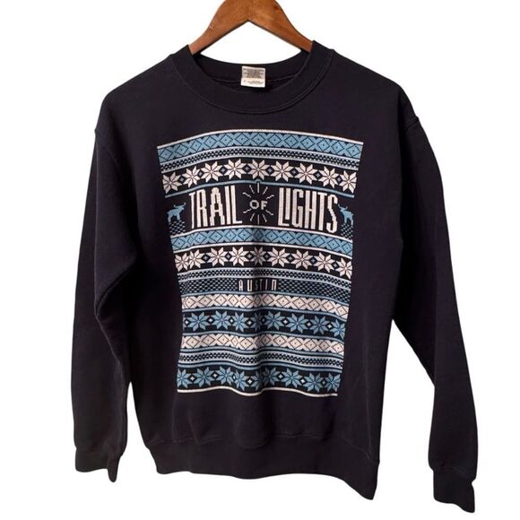 Gildan Blue Zilker Trail of Lights Austin TX Crewneck Sweatshirt - Picture 1 of 6